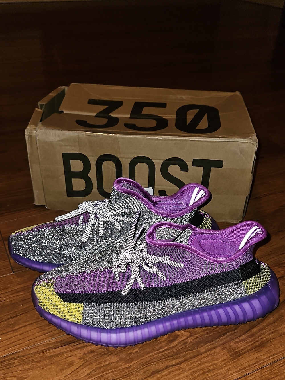 Mens Purple & Yellow Athletic Sneakers - Yeezy Boost Style